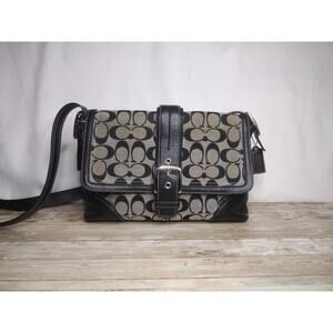 COACH HAMPTON F12641 BLACK SIGNATURE JACQUARD SHOULDER BAG PURSE